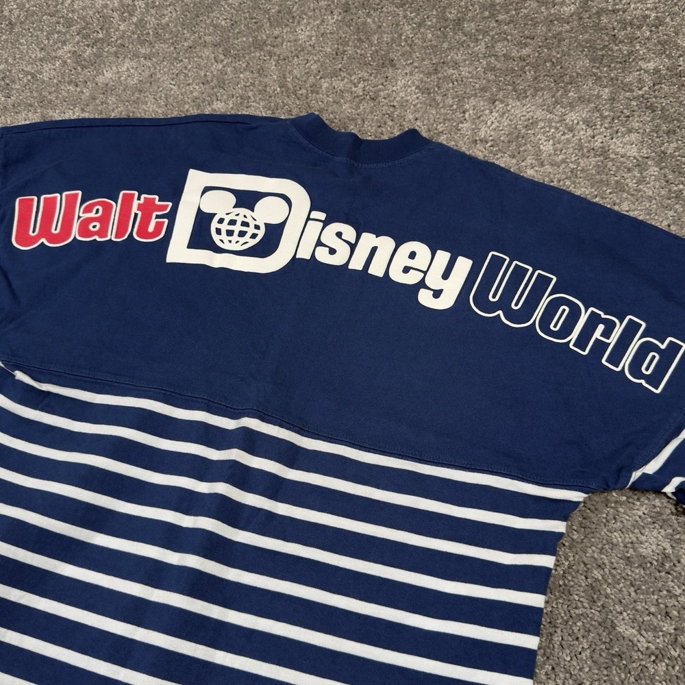 Walt Disney World Spirit Jersey Top XS Blue White Striped Long Sleeve Shirt